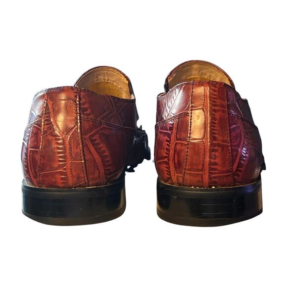 Stacy Adams Croc Embossed Slip On Mens Dress Shoes Size 11 brown Leather Loafers - Picture 6 of 14